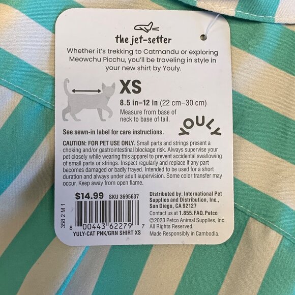 Youly Striped Pet Cat Shirt Costume XS - Picture 2 of 4